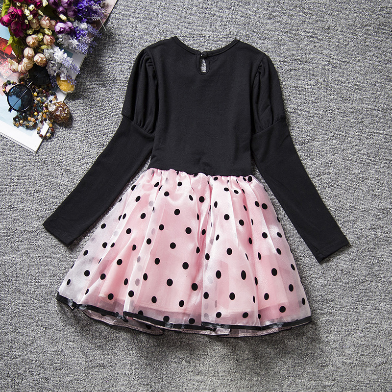 F68098-2 autumn sweet princess skirt girl bow long sleev dress